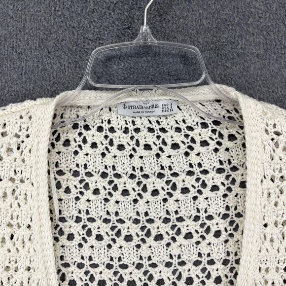 Stradivarius Sweater Womens Small Cropped Crochet Open Knit Bolero Cardigan boho - Picture 3 of 16